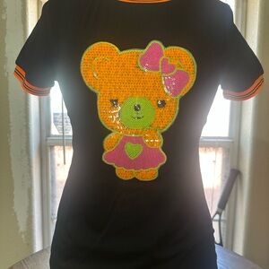 Black Shirt with Orange Bear Design